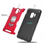 Wholesale Galaxy S9+ (Plus) Metallic Plate Case Work with Magnetic Holder and Card Slot (Red)